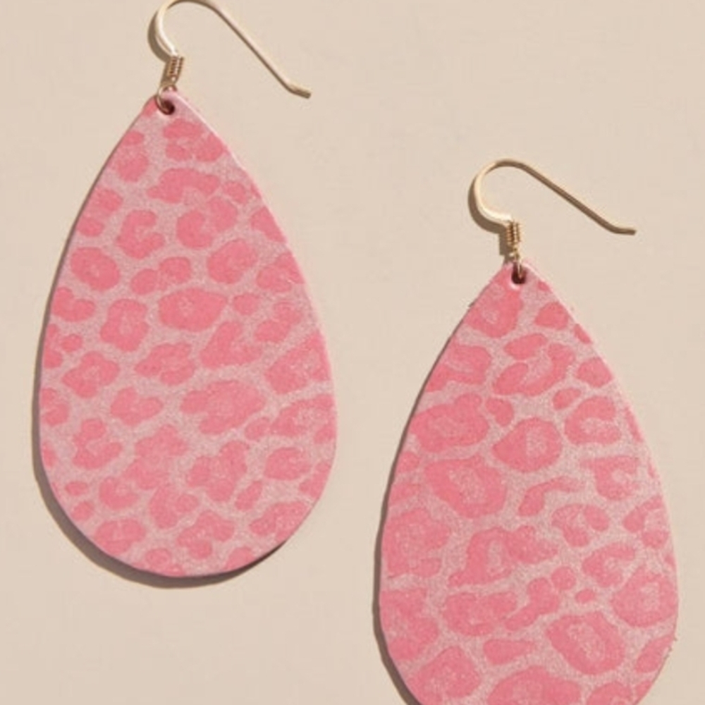 Pink Leopard Print Teardrop Earrings